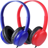 Kids Headphones Bulk 2 Pack for Classroom School, 3.5mm Pulg, Lightweight, Sturdy Wired Headsets for Students and Adults (Red & Blue)