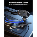 Retractable Car Charger For Iphone With Dual Type C Cables, 4 In 1 Usb C Car Charger Adapter With Pd 60W Fast Charging Compatible With Iphone 16 15 14 13 12 11 Pro/Xs/Xr/Se/Ipad/Airpods