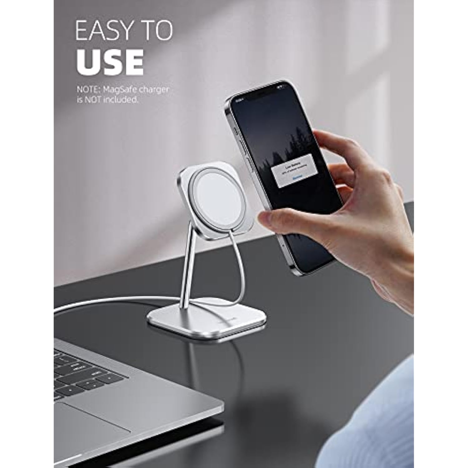 Phone Stand For 15W Magsafe Charger - [Charger Not Included] 360 Rotation Adjustable Aluminum Charging Holder Dock For Desk, Compatible With Iphone 16 15 14 13 12 Pro, Pro Max, Plus