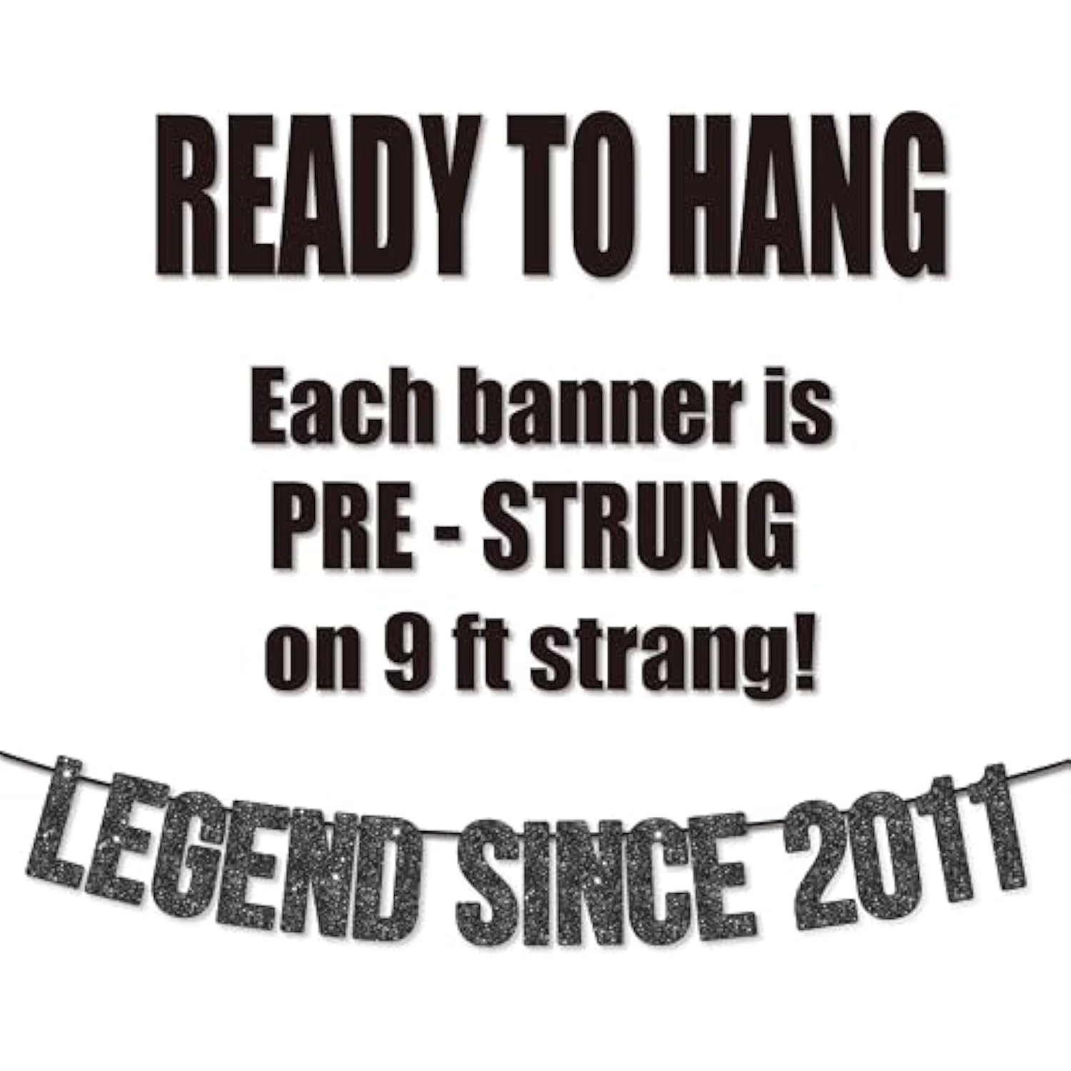 Pre-Strung Legend Since 2011 Banner For 14Th Birthday Party Decoration,Happy 14Th Men Women Birthday Party Banner,Handmade - Black