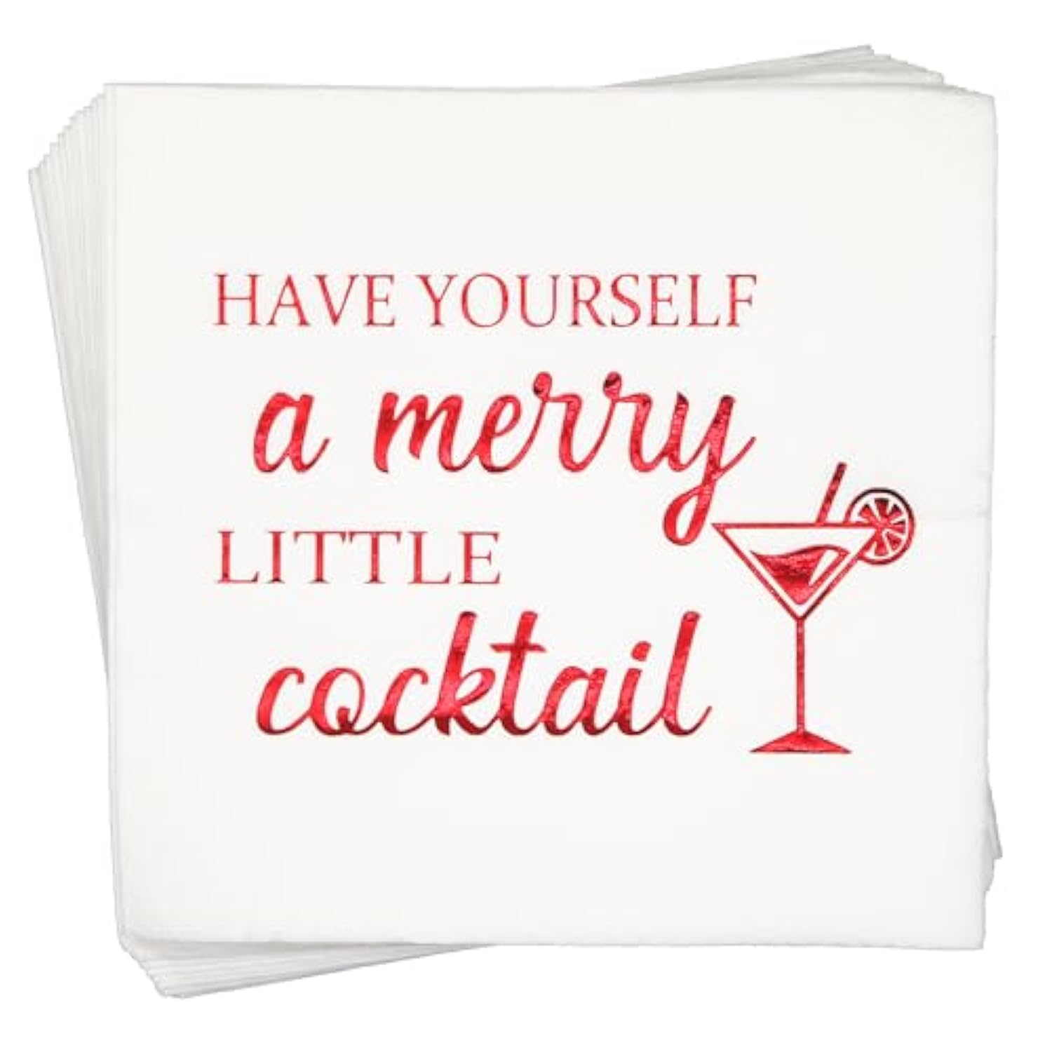 Have Yourself A Merry Little Cocktail Napkins - Christmas Holiday Napkins, Red Foil, 5 X 5 In, 50-Pack