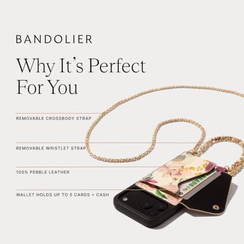 Lily Crossbody Phone Case for iPhone 17 Pro Max. 100% Genuine Pebble Leather. Ivory Floral with Gold Hardware. Removable Crossbody and Wristlet Strap.