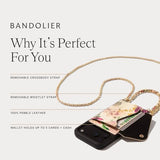 Lily Crossbody Phone Case for iPhone 17 Pro Max. 100% Genuine Pebble Leather. Ivory Floral with Gold Hardware. Removable Crossbody and Wristlet Strap.
