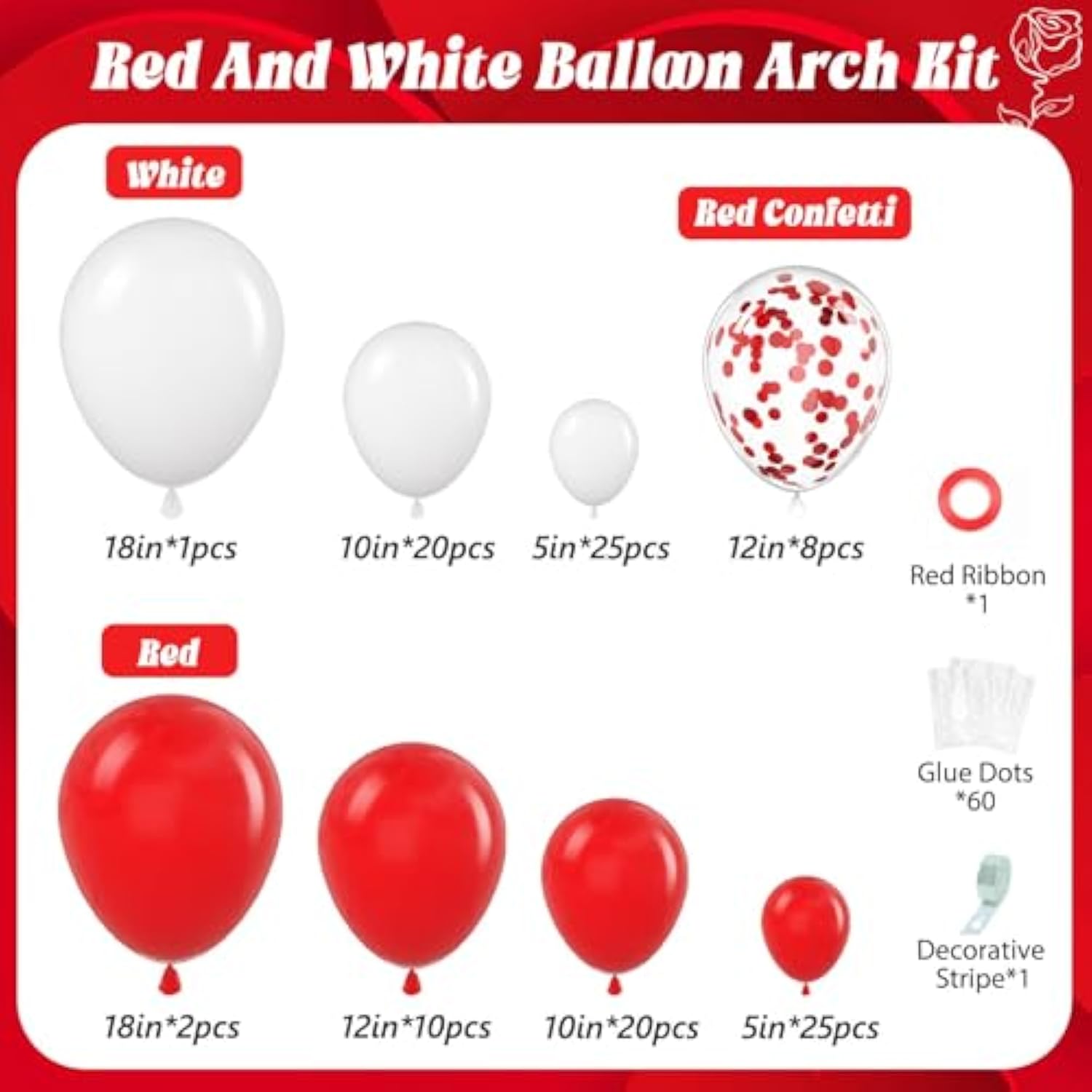 114Pcs Red And White Balloons, Red And White Balloon Arch Kit For Wedding Engagement Christmas Valentine'S Day Birthday Party Decorations