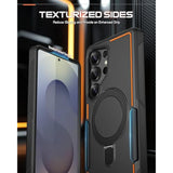 Neon Magpro Case For Samsung Galaxy S25 Ultra 5G, [Magnetic Ring Kickstand] Double Layer Rugged Slim Shockproof Protective Case, Black/Orange