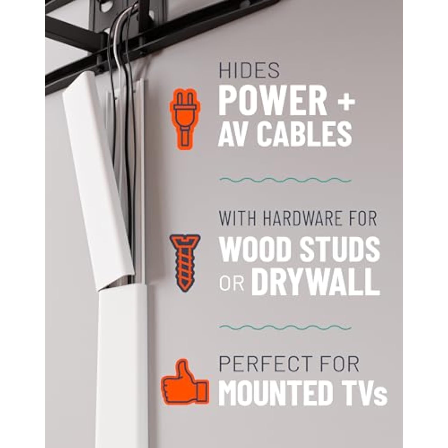 ECHOGEAR TV Cord Hider for Wall Mounted TV - 48" Customizable Cable Management Kit Conceals 6+ Cables – Cord Cover Installs in Minutes with Screwdriver – Made in America