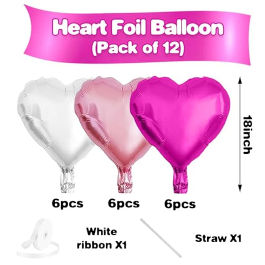 Hot Pink White Heart Balloons,12Pcs 18 Inch Light Pink Helium Foil Love Heart Shaped Balloons For Bridal Wedding Engagement Party Anniversary Birthday Baby Shower Valentines Day Decorations