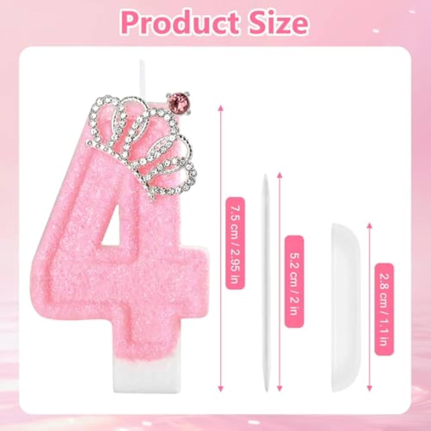 Pink Birthday Candle Crown Number 4 Candles Cake Candle,Pink Birthday Cake Topper Cupcake Decorations Party Decor For Girls And Women Anniversary Celebrations Supplies Favors