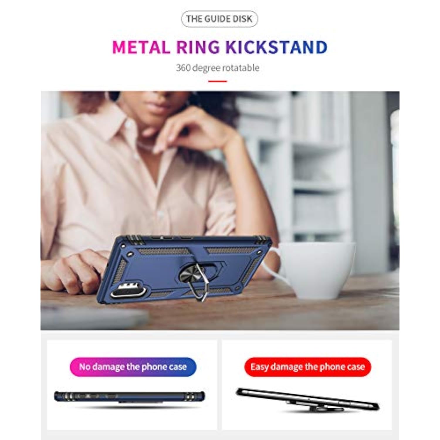 Samsung Galaxy Note 10 Plus Case with HD Screen Protectors, Military-Grade Metal Ring Holder Stand Drop Tested Shockproof Cover Case for Samsung Note 10+/ 5G Blue