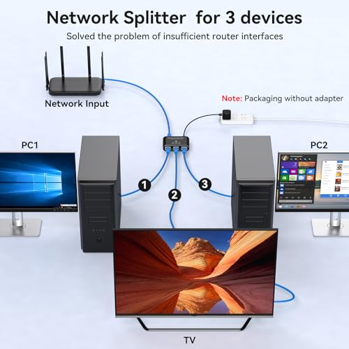 Ethernet Splitter 1 To 3 1000Mbps Internet Splitter High Speed Network Splitter Router Switch Work With Cat5/5E/6/7/8 Cable