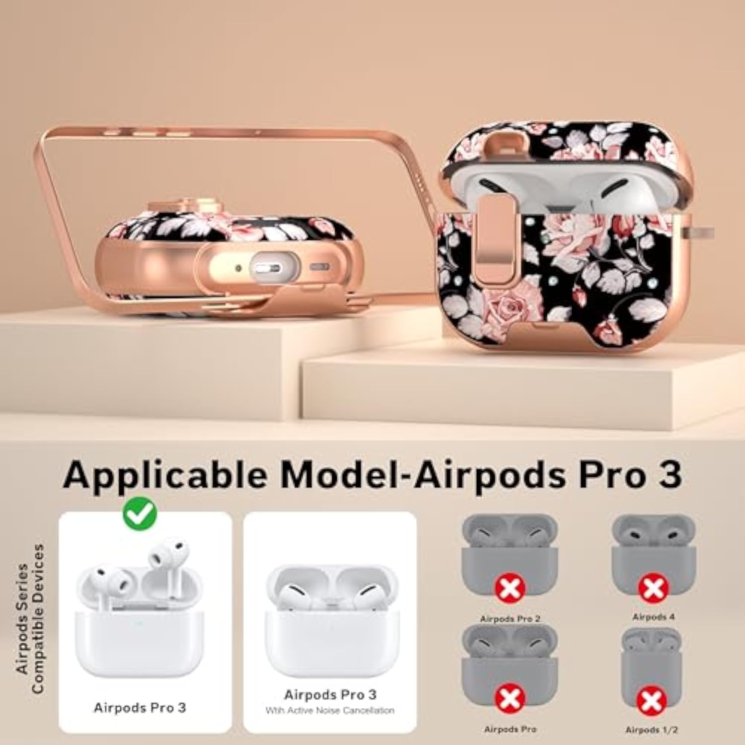 Apple AirPods Pro 3 Case with Safety Lock and Foldable Phone Stand, Compatible with 2025 Models