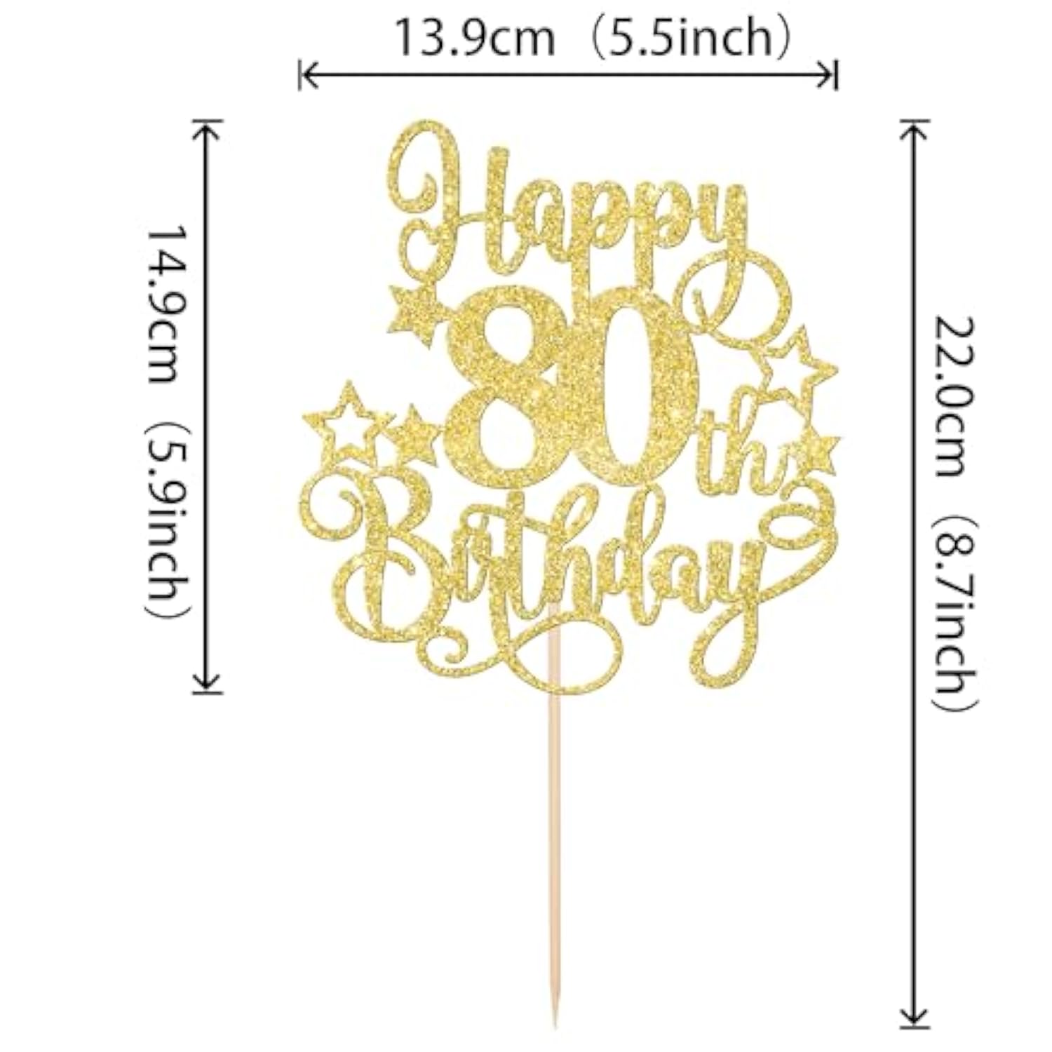 Happy 80th Birthday Cake Topper Glitter Gold Cheers to 80 Party Decor