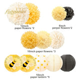 Bee Party Decorations 12PCS Yellow Paper Lantern Tissue Pom Pom