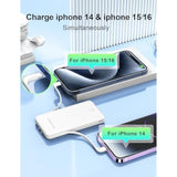 Ultra Slim 10000Mah Power Bank Built-In Cables And Foldable Ac Wall Plug, Pocket Size Usb C Portable Charger, External Battery Pack Compatible With Iphone Samsung Ipad Etc, White