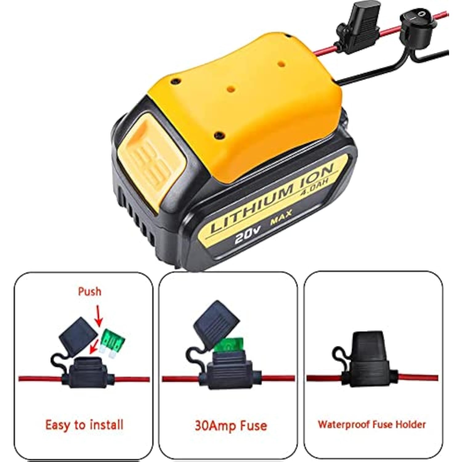 2 Packs Power Wheels Adapter For Dewalt 20V Battery Adapter Power Conversion Kit With Switch & Fuse & Wire Terminals &12Awg Wire, Power Connector Power Converter For Diy Power Wheels, Robotics Rc Toys