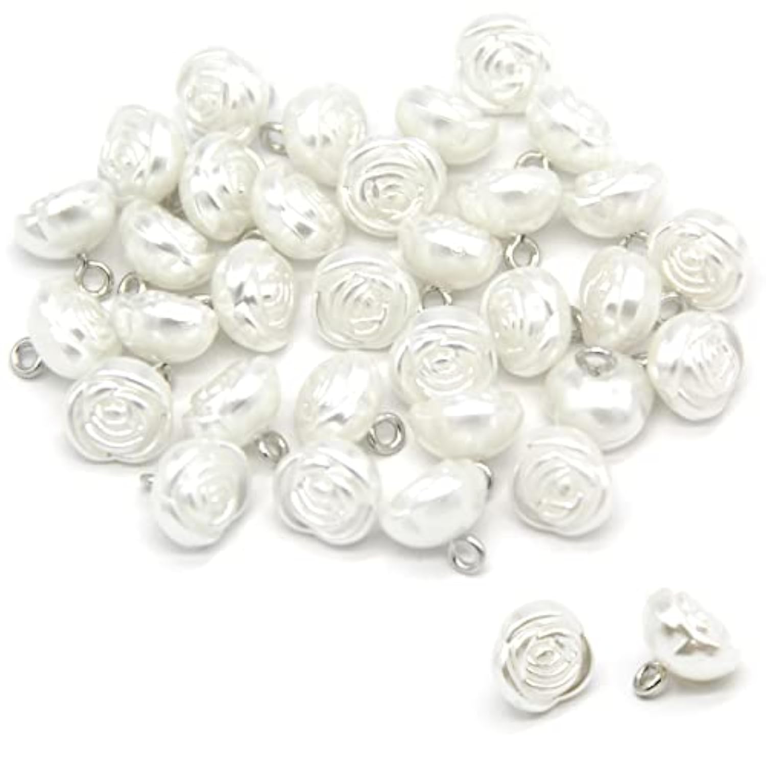 10Mm Rose Flower Pearl Buttons, White Faux Pearl Sewing Buttons, For C