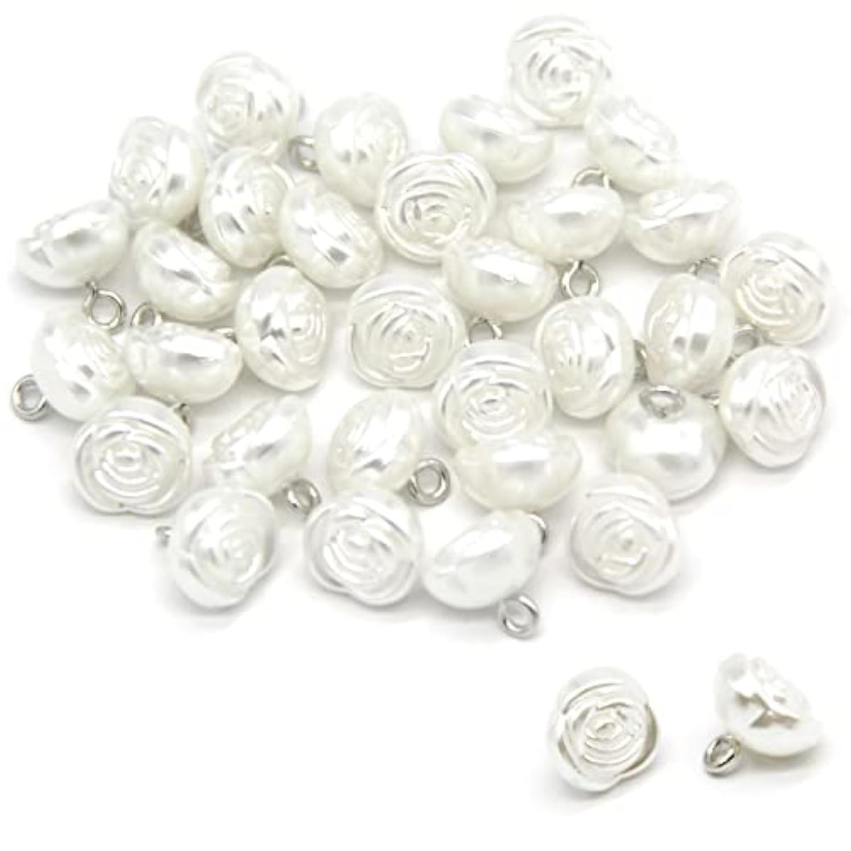 10Mm Rose Flower Pearl Buttons, White Faux Pearl Sewing Buttons, For C
