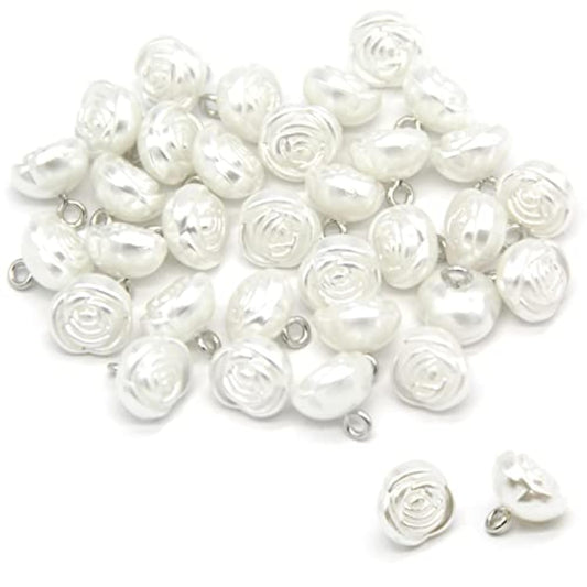 10Mm Rose Flower Pearl Buttons, White Faux Pearl Sewing Buttons, For C