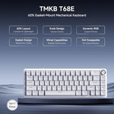 Tmkb T68E 60% Wired Gaming Mechanical Keyboard, Rgb Backlit Hot-Swappable Gasket Mount, Creamy Keyboard With Pre-Lubed Blueberry Switch, White