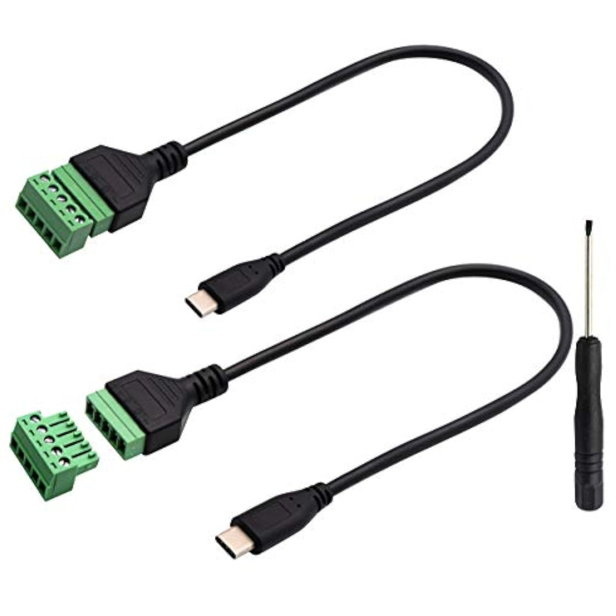 Type C Usb Screw Terminal Block Connector Cable 2.0 Type C Usb Male Plug To 5 Pin Way Female Bolt Screw With Shield Terminals Pluggable Type Adapter Connector Converter Cable?30Cm2Pack Male