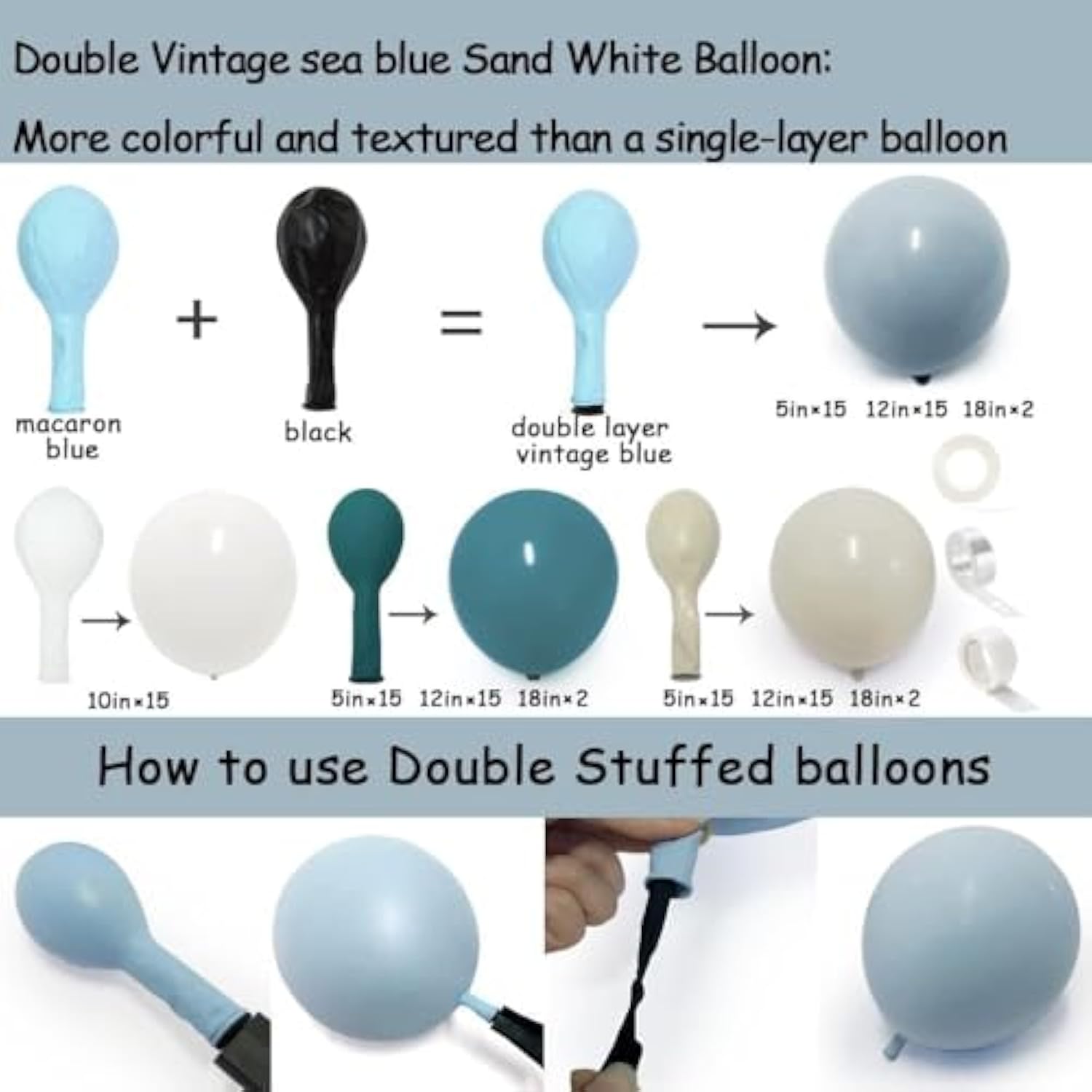 Dusty Blue White Balloon Garland Double Stuffed Slate Fog Blue Balloon