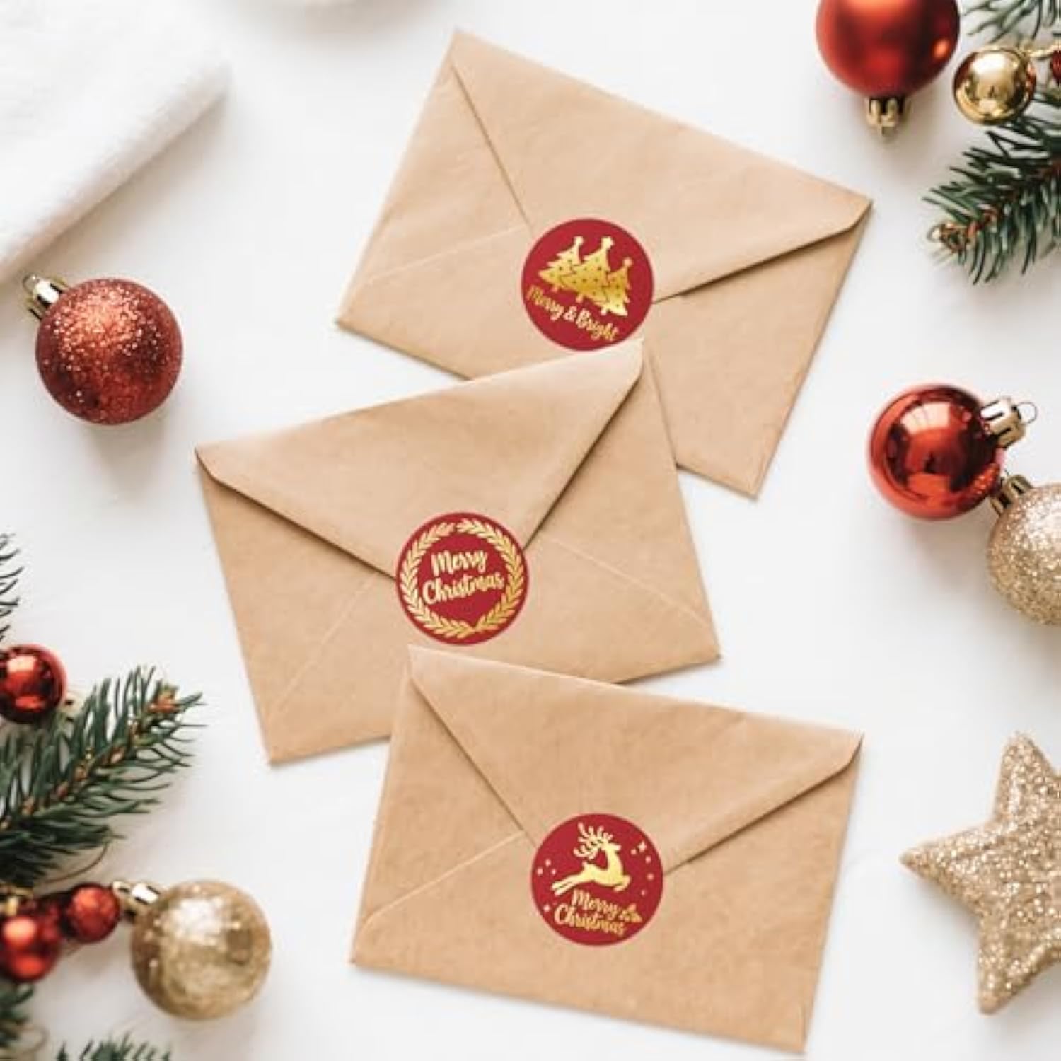 Merry Christmas Stickers - 2 Inch 120Pcs Merry And Bright Sticker Gold Foil Holiday Stickers Large Christmas Tree Snowflake Snowman Labels For Envelope Seals Cards Ornaments(Random Style)