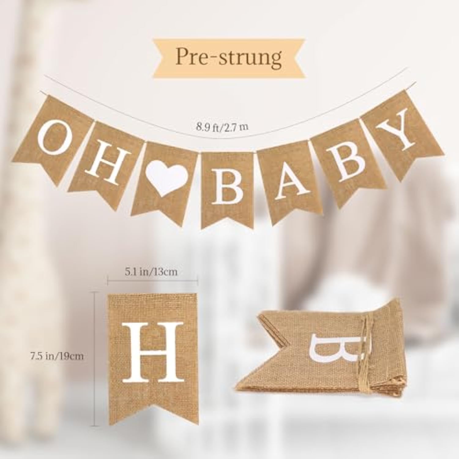 Baby Burlap Banner, Pre-Strung Banner For Baby Shower Decorations, Oh Baby Sign For Backdrop, Neutral Gender Reveal Party, Boy And Girl