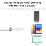Usb-C To Pencil Adapter For Pencil 1St Generation, Usb C To Pencil Charging Adapter Type C Bluetooth Pair Connector Compatible With Ipad 10Th Gen (White)