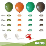 164PCS Dinosaur Balloon Garland Kit - Green, Orange & Brown Jungle Party Decor