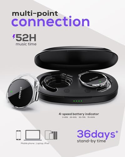 Open Ear Headphones Bluetooth 5.4, Sport On Ear Headphones Wireless, Water-Drop Shaped Noise Cancelling Clip On Headset Bluetooth With Long Battery Life, Comfort Fit 4 Microphones Earphones