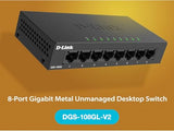 Ethernet Switch, 8 Port Gigabit Unmanaged Desktop Plug And Play Sturdy Metal Housing Fanless Design Eee (Dgs-108Gl-V2)