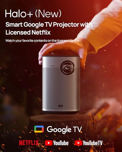 Halo+ Gtv New Portable Projector, Google Tv With Licensed Netflix, 700 Iso Lumens, 2 X 5W Harman Kardon Speakers, Auto Focus, Isa, Wi-Fi, Built-In Battery With 2.5 Hours Playtime