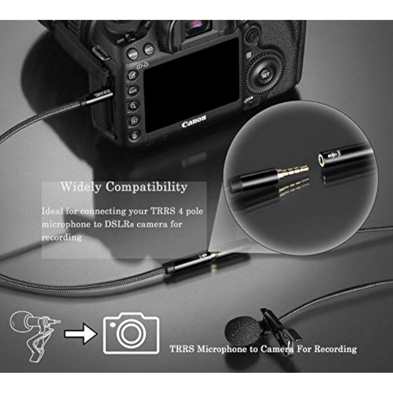 Dc3 Trrs To Trs Adaptor, 3.5Mm 4 Pole To 3 Pole Adapter, Trrs Female To Trs Male 4-Pole Mic-Supported Adapter For Camera, Pc, Trrs Lav Microphones.