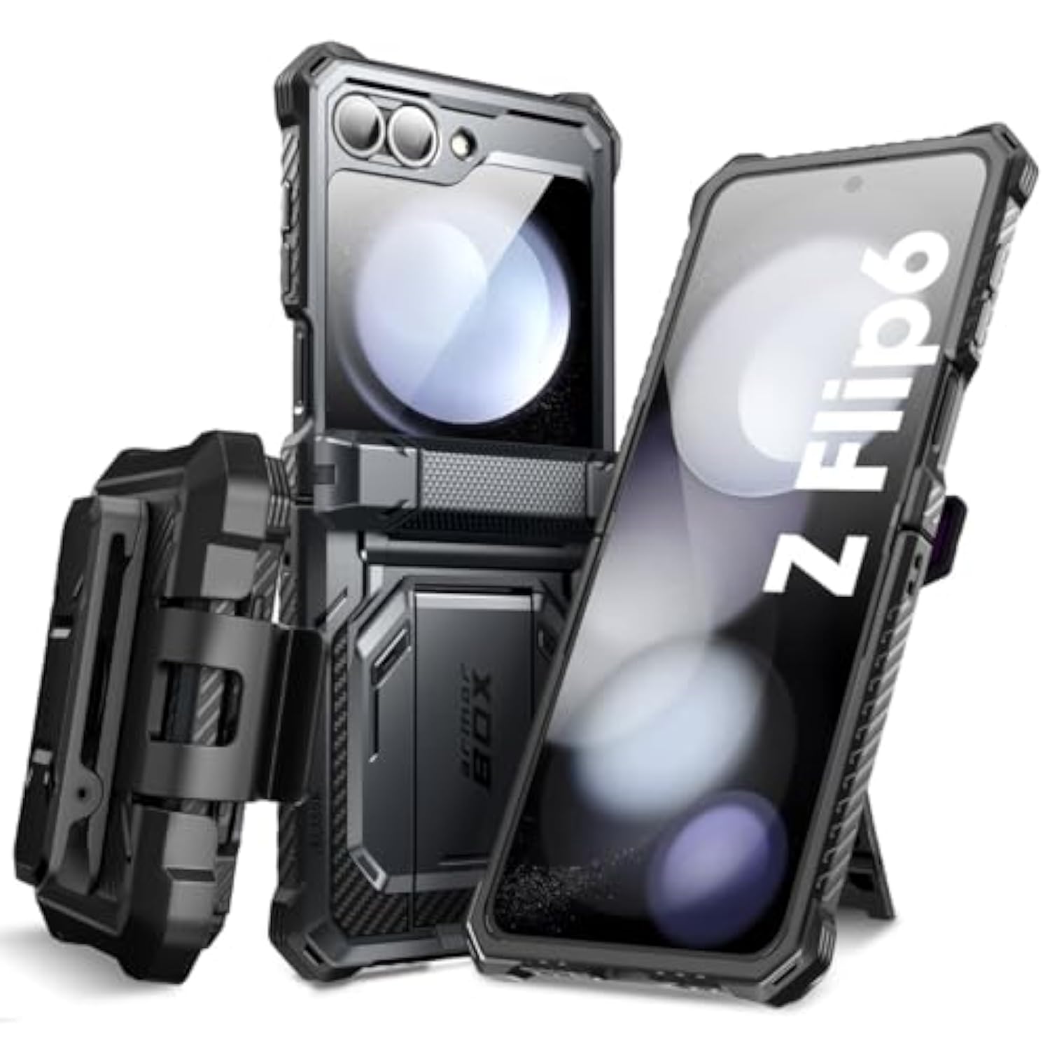 i-Blason for Samsung Galaxy Z Flip 6 Case with Stand, [Built-in Screen Protector] [Hinge Protection] [Belt-Clip], Full-Body Military Protection Phone Case for Samsung Z Flip 6/5, Armorbox, Black