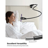 Gooseneck Phone Holder For Bed - [Upgraded Stable Clip] For Desk, Headboard, Bed, Bedside, Table, Flexible Gooseneck Long Arm Stand, Overhead Cell Phone Clamp Mount, For All 4-7” Devices