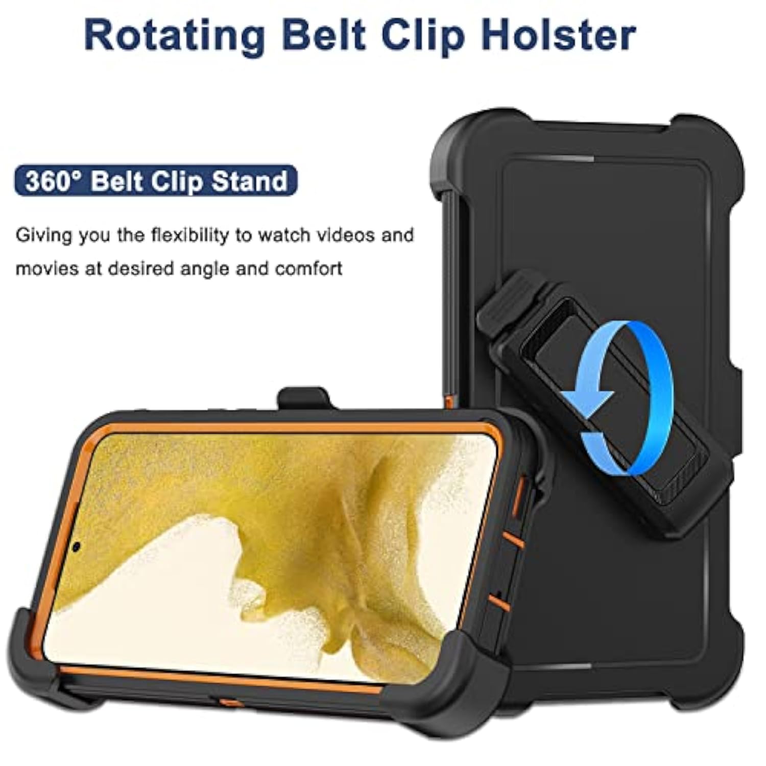 For Samsung Galaxy S22 Case With Belt Clip Holster, 2X Screen Protector, [Military Grade Protection] Heavy Duty Full Body Shockproof Dust-Proof Rugged Protective Cover For Samsung S22 5G Orange