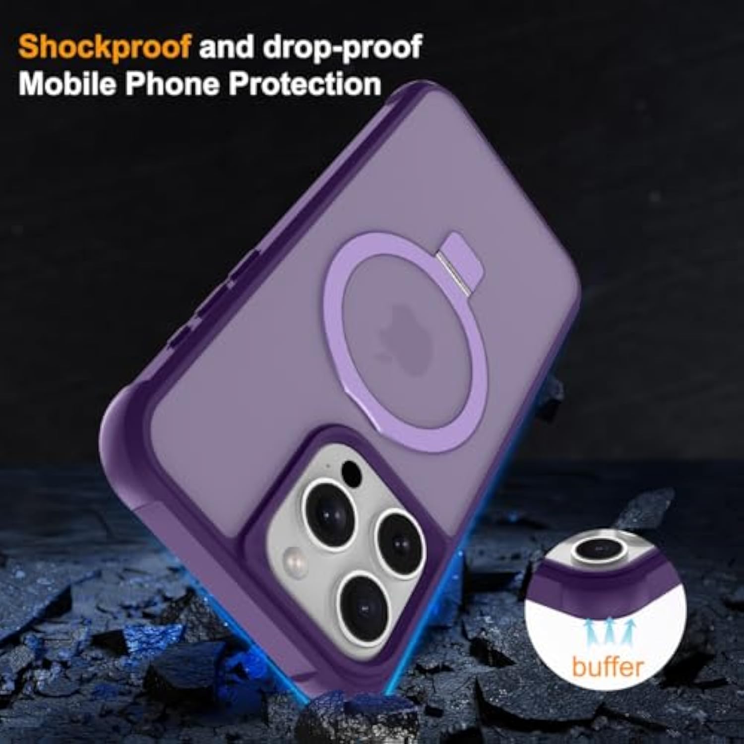 Magnetic Compatible With Iphone 16 Pro Case With Stand [Military Grade Drop Tested][Compatible With Magnet] Ring Translucent Slim Hard Back Soft Edge, Purple
