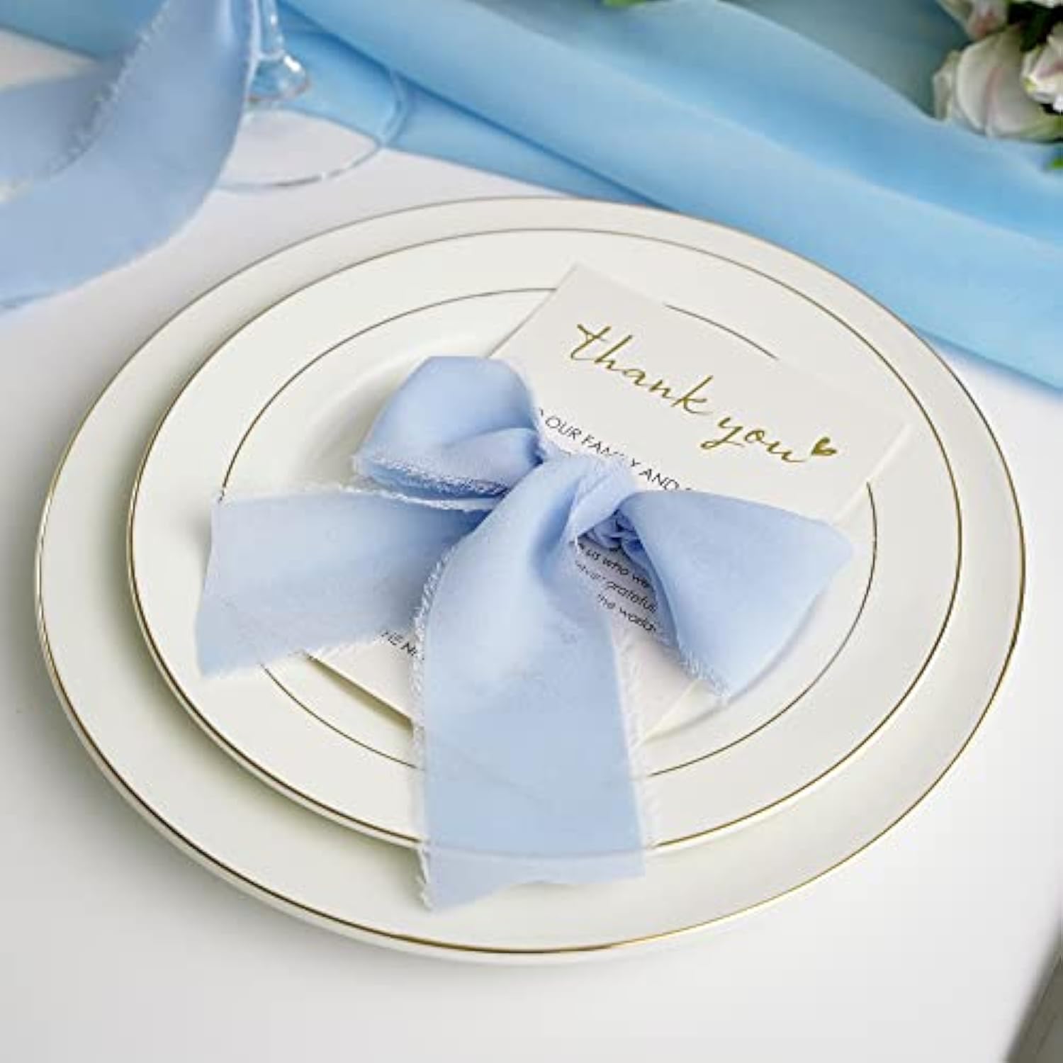 Chiffon Ribbon Handmade Fringe Silk Ribbon 2" X 7 Yards Baby Blue Chif