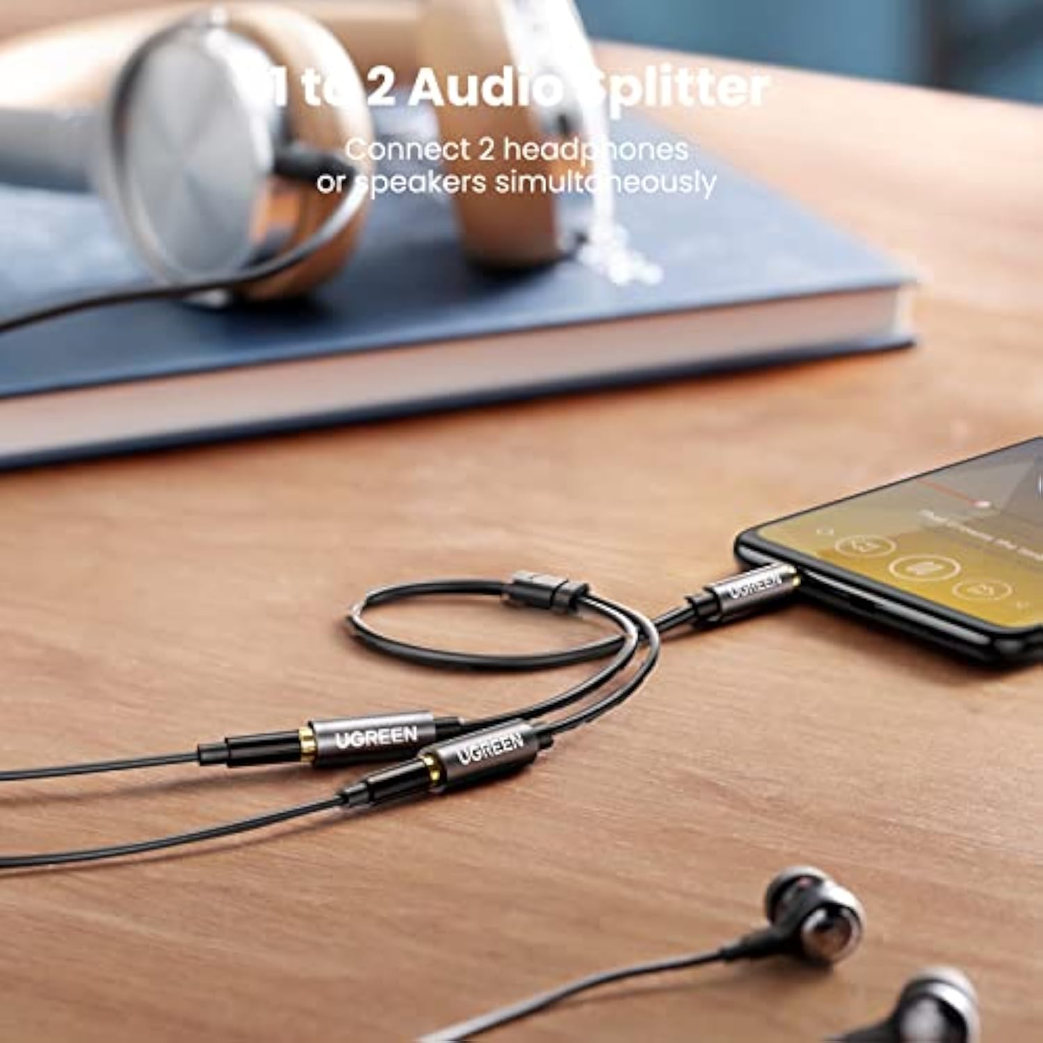 UGREEN Headphone Splitter 3.5mm Audio Stereo Y Splitter Aux Extension Cable Male to Female Dual Headphone Jack Adapter for Earphone Compatible with Switch 2/PS4/PS5 iPhone iPad, Tablet, Laptop, 7.87"