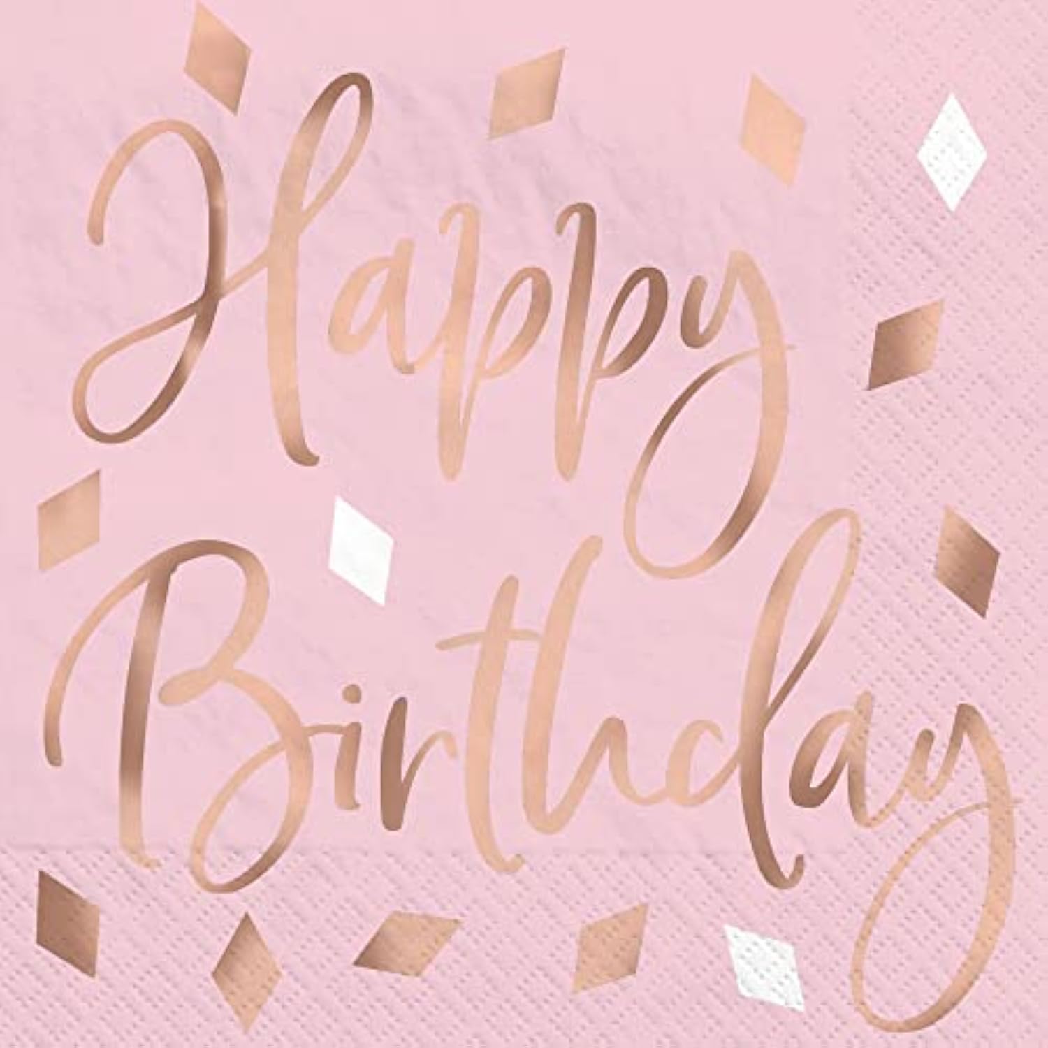 Happy Birthday Dessert Party Supply Pack | Bundle Includes Paper Appetizer/Dessert Plates And Napkins For 16 People | Rose Gold And Blush Design | Sparkly Birthday Supplies For Her