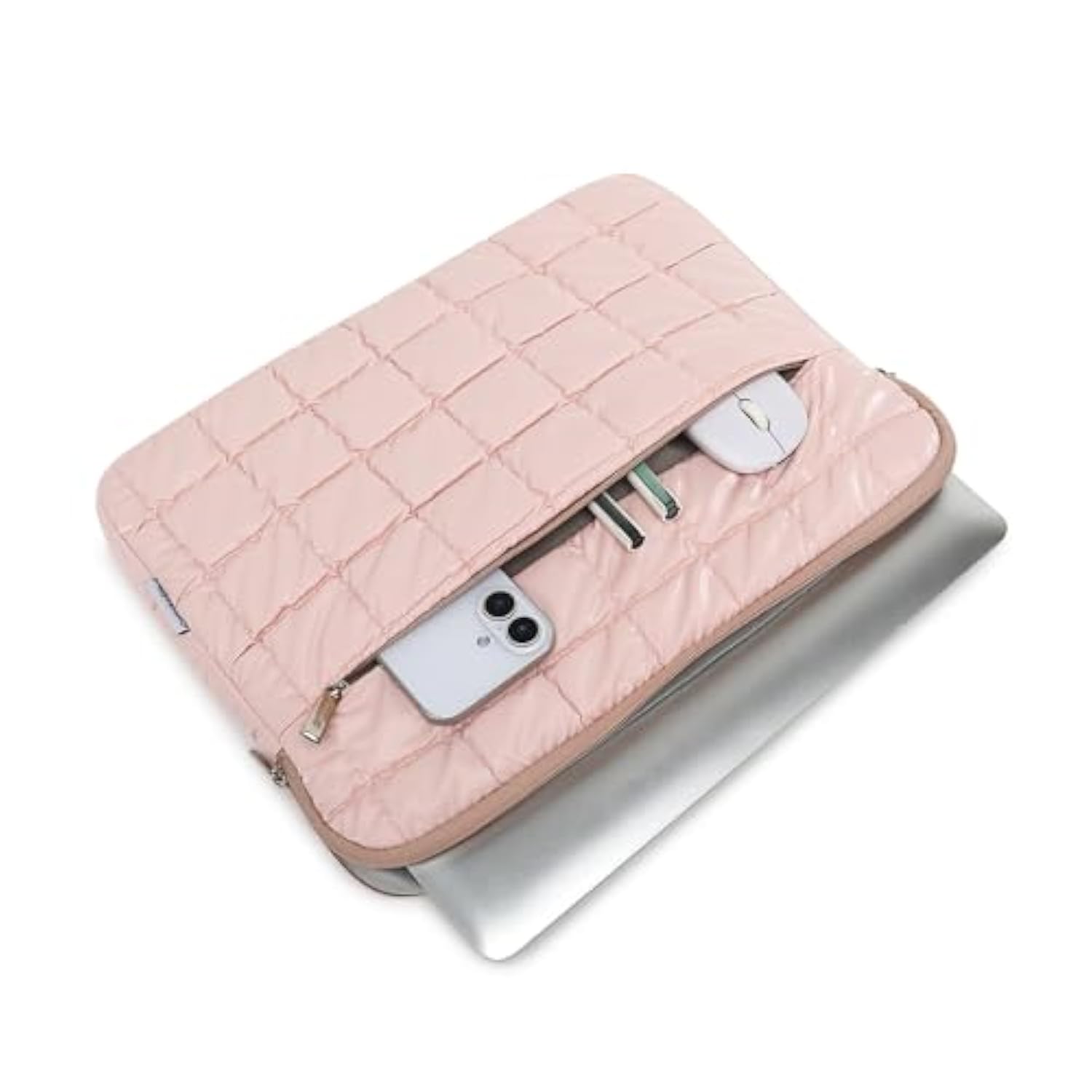 360 Protected Fluffy Notebook Sleeve Bag, 13.3 Inch Protective Case Quilted Puffy Laptop Sleeve For 13 Inch Dell,Hp,Asus,Microsoft (Pink, 13 Inch/13.3 Inch)
