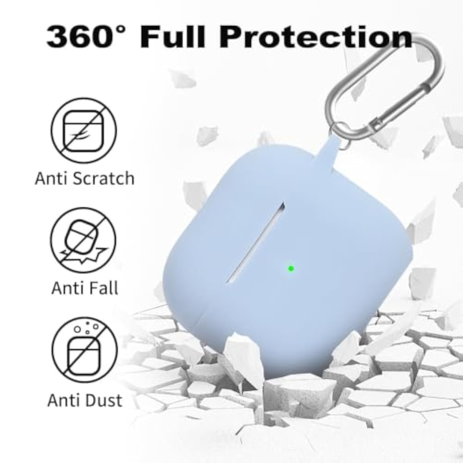 Soft Skin Silicone Case Cover for AirPods 4th Generation with Keychain and Cleaner Kit, Sky Blue, Compatible with AirPods 4th Gen Case, Protective Case for Men and Women