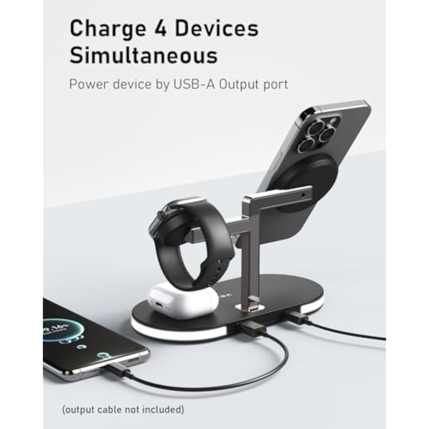 4 In 1 Wireless Charging Station For Apple Magsafe Charger,Fast Charging Magnetic Wireless Charger Stand With Night Light For Iphone 16 15 14 13 12 Series,Apple Watch,Airpods Pro 2 3 4 (Black)