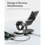 4 In 1 Wireless Charging Station For Apple Magsafe Charger,Fast Charging Magnetic Wireless Charger Stand With Night Light For Iphone 16 15 14 13 12 Series,Apple Watch,Airpods Pro 2 3 4 (Black)