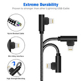 [3-Pack] Right Angle Iphone Charging Cable Nylon Braided 90 Degree Elbow Design Compatible With Iphone Xs Max/Xs/Xr/X, 8 7 6S 6 Plus, Se, 5S, 5C, 5, Ipad Mini/Air/Pro (Black White, 10Ft)