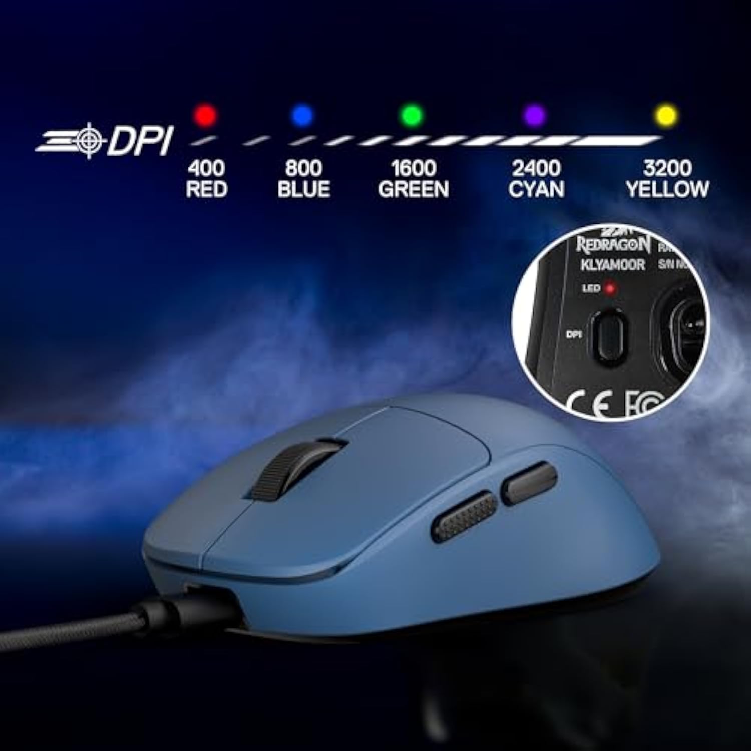 Redragon M817 Wired Gaming Mouse, 24000 DPI Optical Mice with 5 Programmable Buttons & Ergonomic Design, 37G Ultra Lightweight, Software Supports DIY Keybinds, Blue