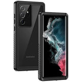 Samsung Galaxy S22 Ultra Heavy Duty Full Body Protective Case with Built-in Screen Protector, IP68 Waterproof Dustproof, Black/Clear