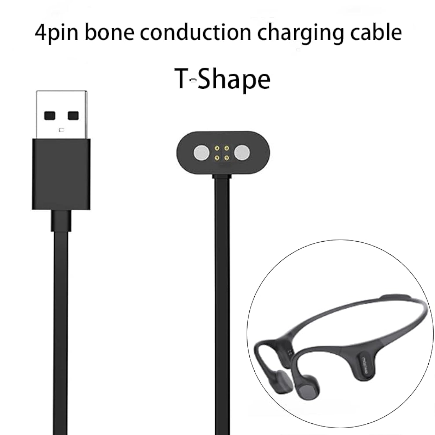 4Pin Magnetic Charging Cable For Run Plus, Purra Run, Haptifit Terra, Aerra Wireless Bluetooth Bone Conduction Headphones,Open-Ear Bluetooth Headphones Charger Usb Charging Cord