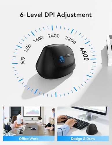 Ergonomic Mouse, Wireless Bluetooth Vertical Mouse (Bt5.3/3.0 & 2.4G) Rechargeable 4800 Dpi Optical Mouse With 6 Adjustable Dpi, Quiet Clicks, Usb A Receiver, 6 Buttons - Wide Compatibility