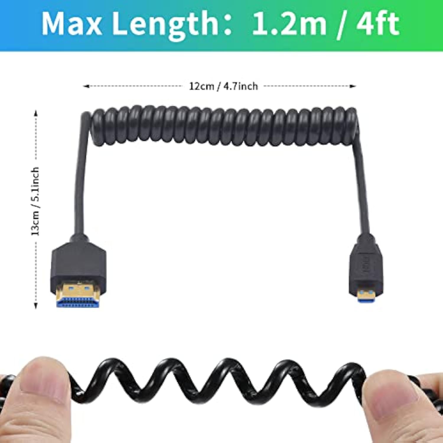 8K Micro Hdmi To Hdmi Coiled Cable, 48Gbps Hdmi To Micro Hdmi 2.1 Version, Ult